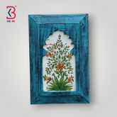 KB ART Handpainted Wooden Jharokha Wall Panel –  Turquoise Floral Mughal Arch Decor | Antique Look Wall Hanging